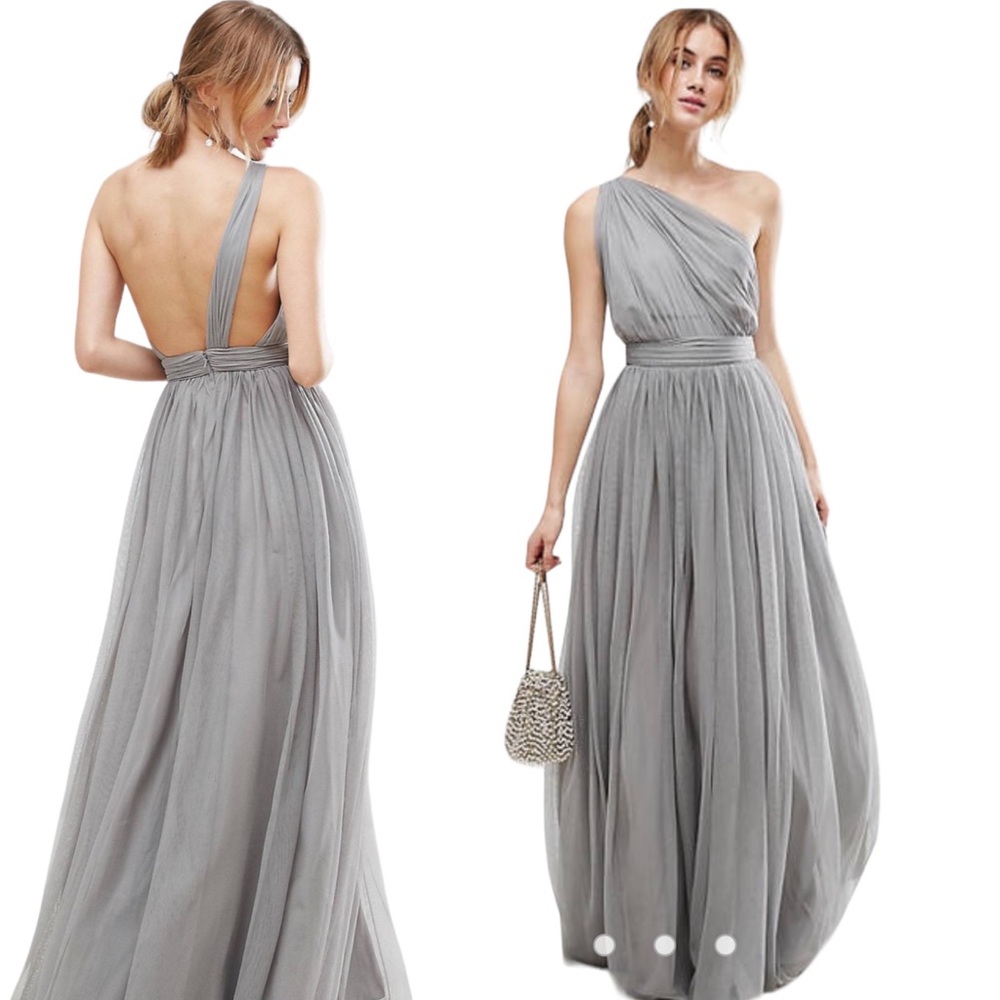 New! ASOS Premium Tulle One Strap Dress Maxi Formal Grey Silver size 8 Med 8889 - Picture 1 of 15